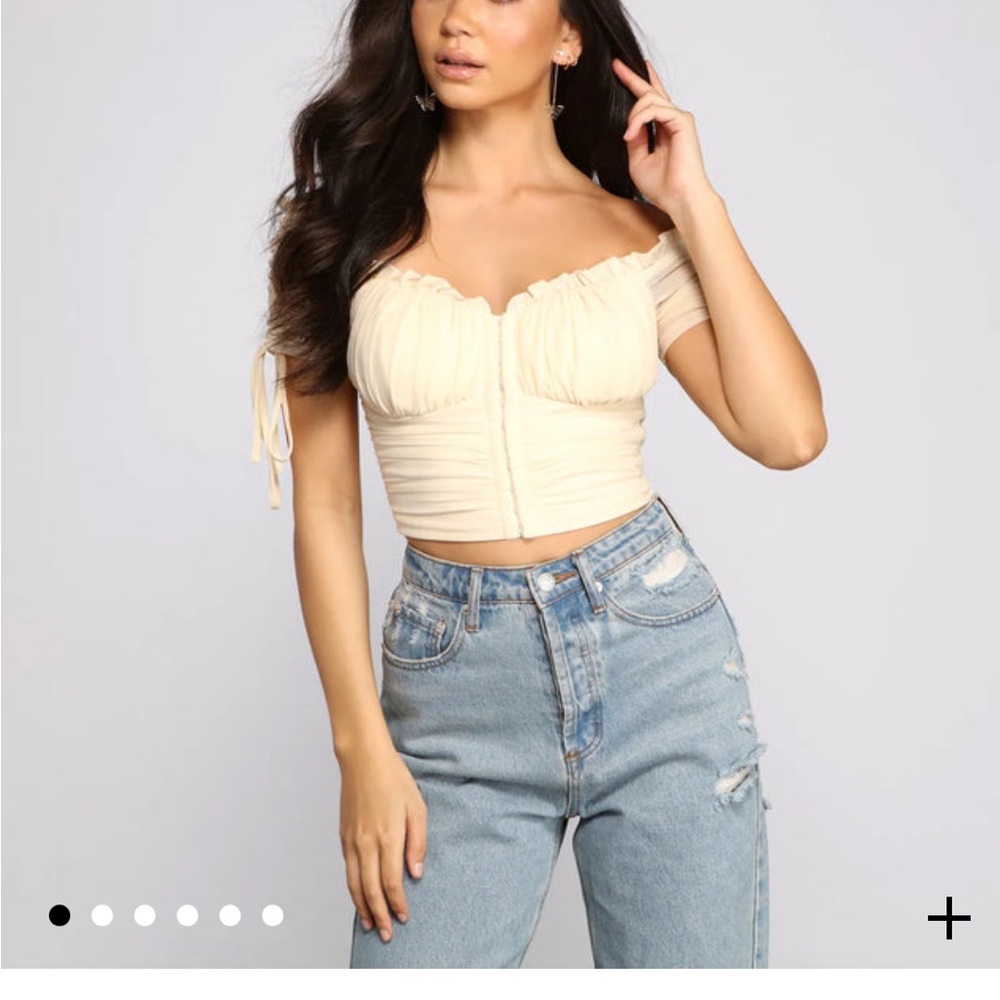 Cream Off-Shoulder Ruched Crop Top